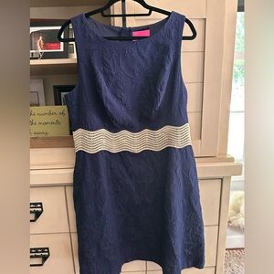 Lilly Pulitzer Navy Blue Dress with gold Waistband waistband